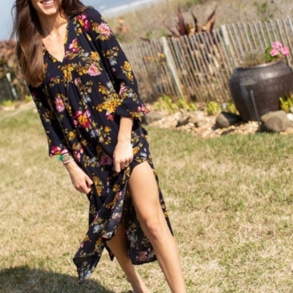 Natural Life Maxi Dress Rowan Side Slit Size XL  V-Neck Rayon Textured Boho - Picture 1 of 10